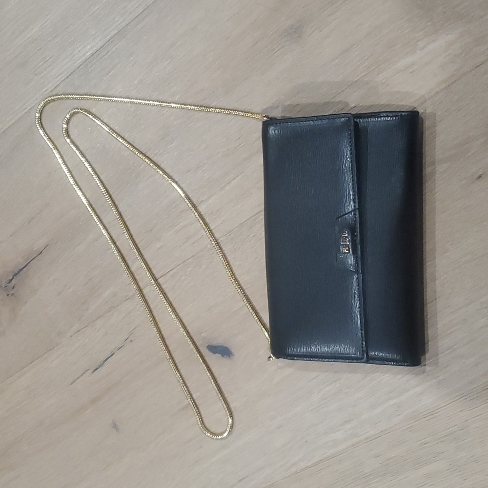 Lauren Ralph Lauren Black Tate Gold Chain Crossbody Purse